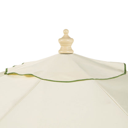 Parasol octogonal beige de 2,6 m à manivelle et inclinable avec bord festonné vert gazon