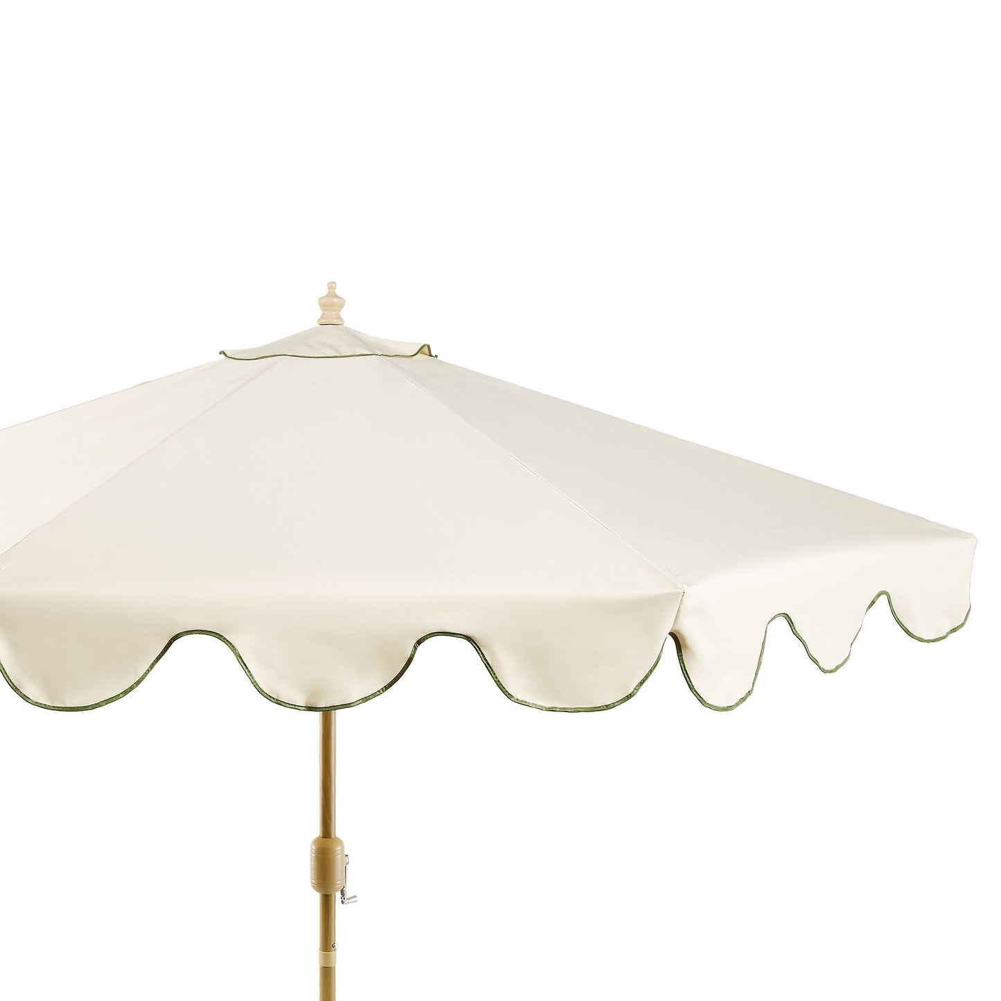 Parasol octogonal beige de 2,6 m à manivelle et inclinable avec bord festonné vert gazon
