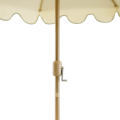 Parasol octogonal beige de 2,6 m à manivelle et inclinable avec bord festonné vert gazon