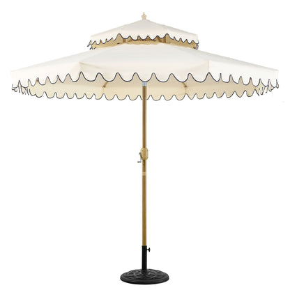 Parasol octogonal Fabienne Beige 3M à double manivelle et inclinable avec bord festonné bleu marine
