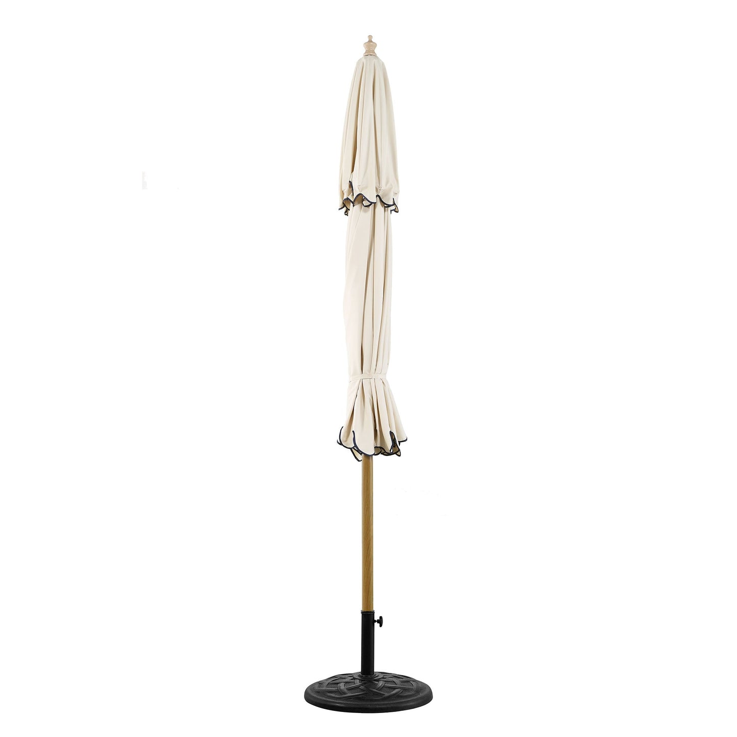 Parasol octogonal Fabienne Beige 3M à double manivelle et inclinable avec bord festonné bleu marine