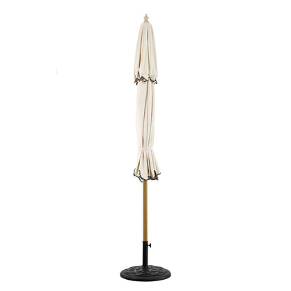 Parasol octogonal Fabienne Beige 3M à double manivelle et inclinable avec bord festonné bleu marine
