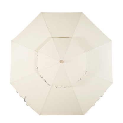 Parasol octogonal Fabienne Beige 3M à double manivelle et inclinable avec bord festonné bleu marine