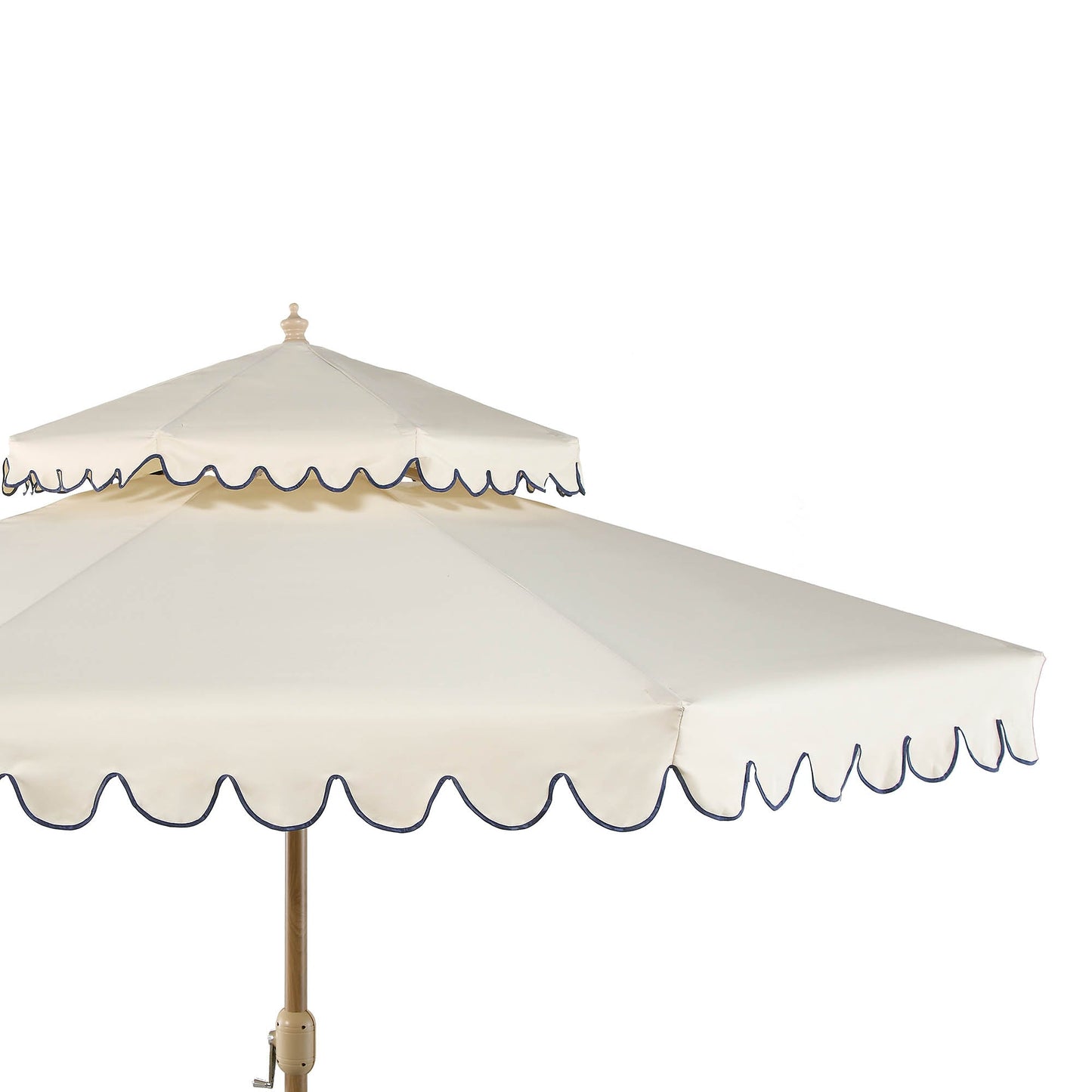 Parasol octogonal Fabienne Beige 3M à double manivelle et inclinable avec bord festonné bleu marine