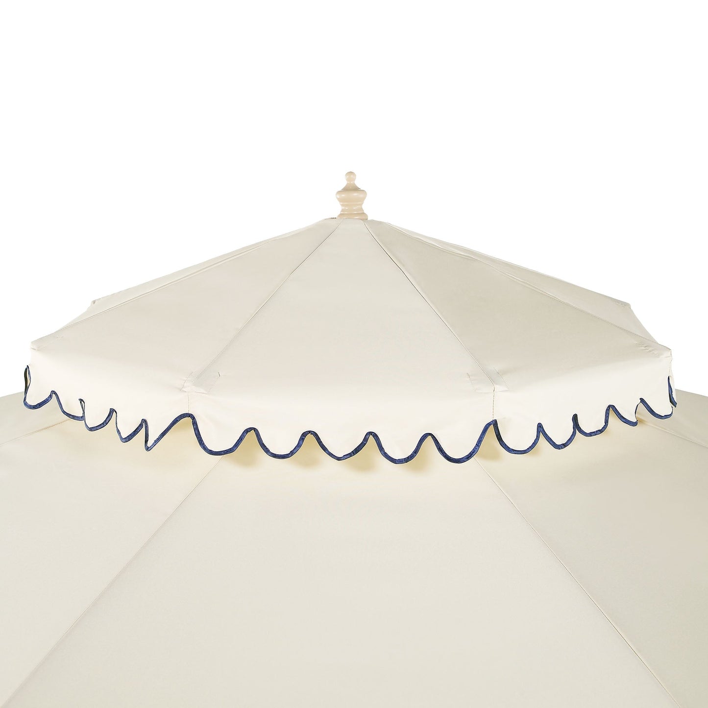 Parasol octogonal Fabienne Beige 3M à double manivelle et inclinable avec bord festonné bleu marine