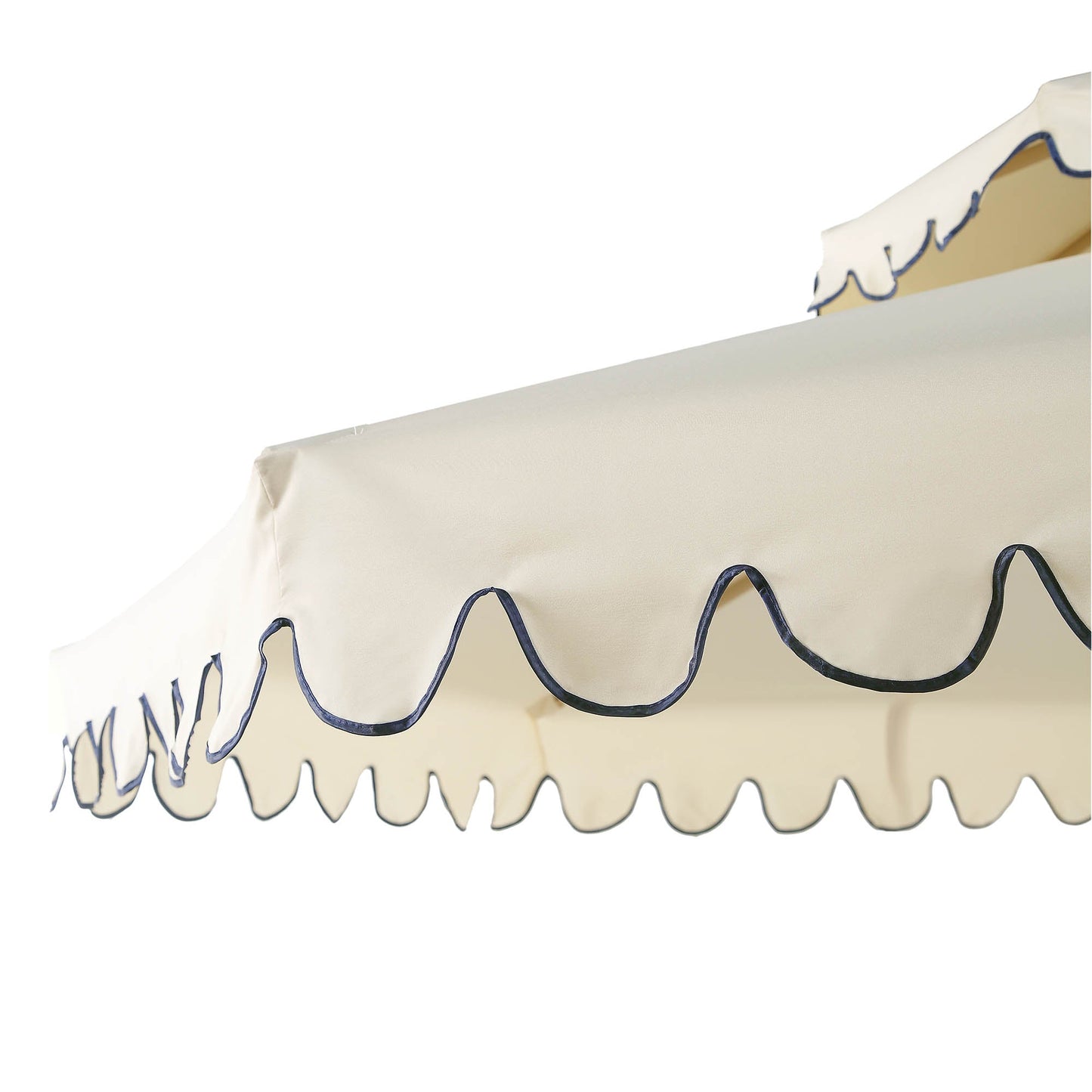 Parasol octogonal Fabienne Beige 3M à double manivelle et inclinable avec bord festonné bleu marine