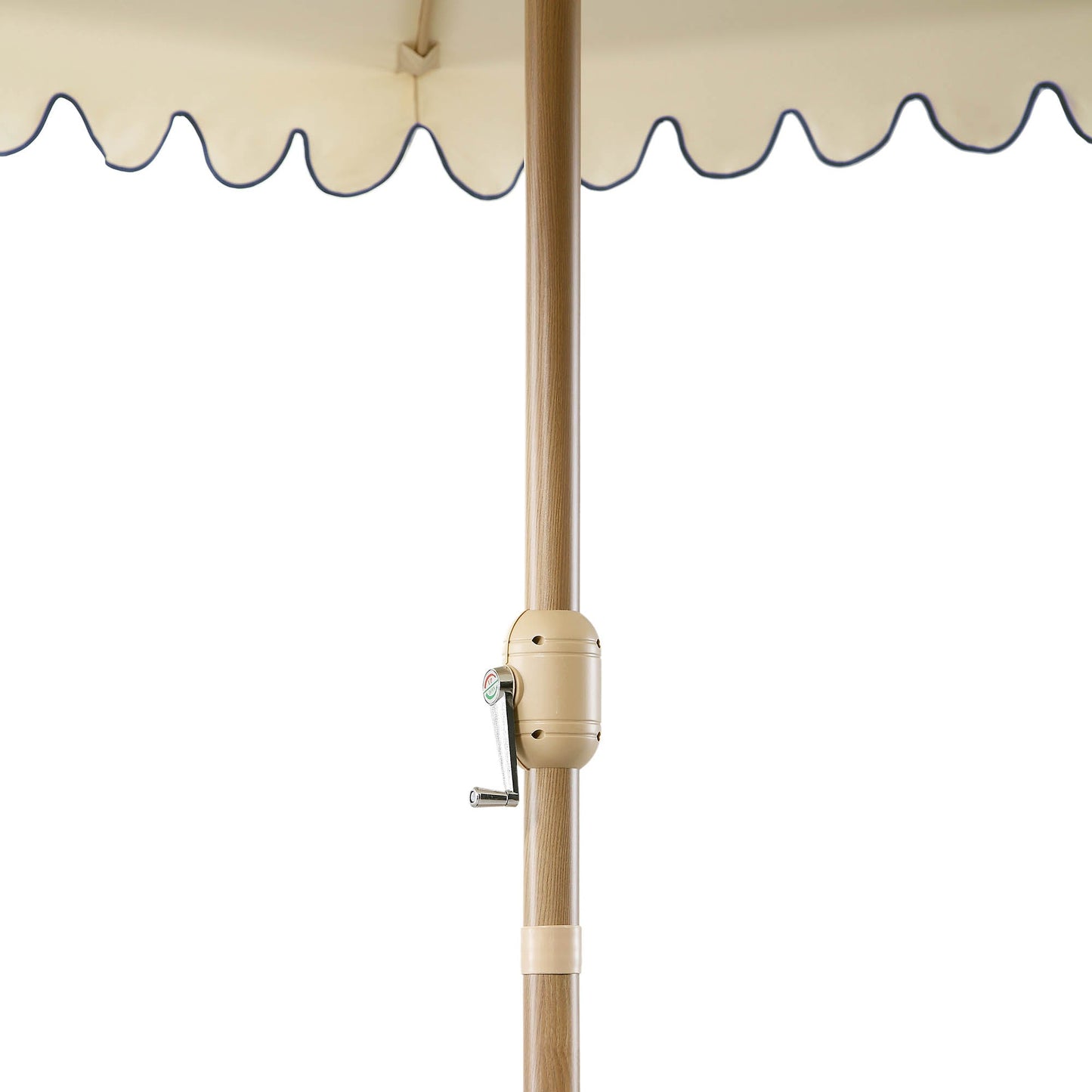 Parasol octogonal Fabienne Beige 3M à double manivelle et inclinable avec bord festonné bleu marine