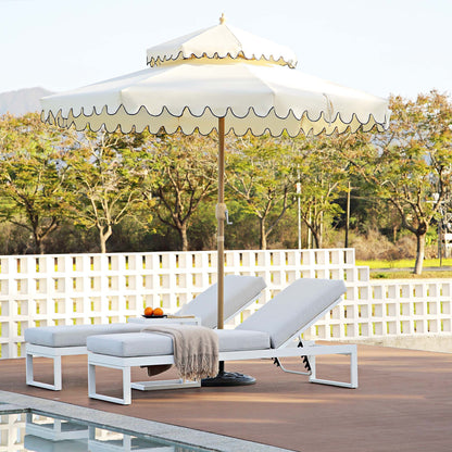Parasol octogonal Fabienne Beige 3M à double manivelle et inclinable avec bord festonné bleu marine