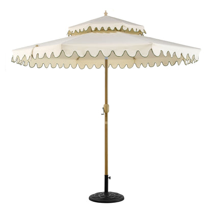Parasol octogonal Fabienne Beige 3M à double manivelle et inclinable avec bord festonné vert