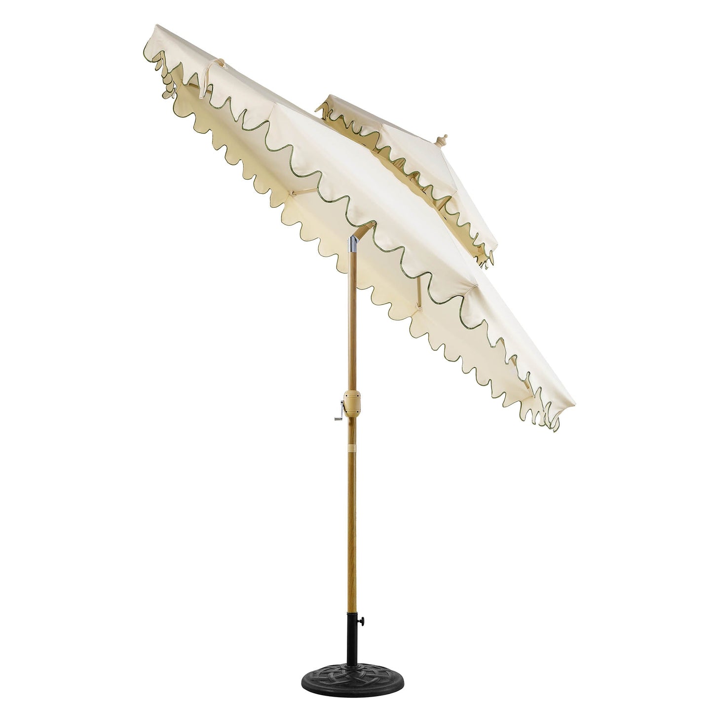 Parasol octogonal Fabienne Beige 3M à double manivelle et inclinable avec bord festonné vert