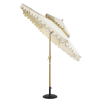 Parasol octogonal Fabienne Beige 3M à double manivelle et inclinable avec bord festonné vert