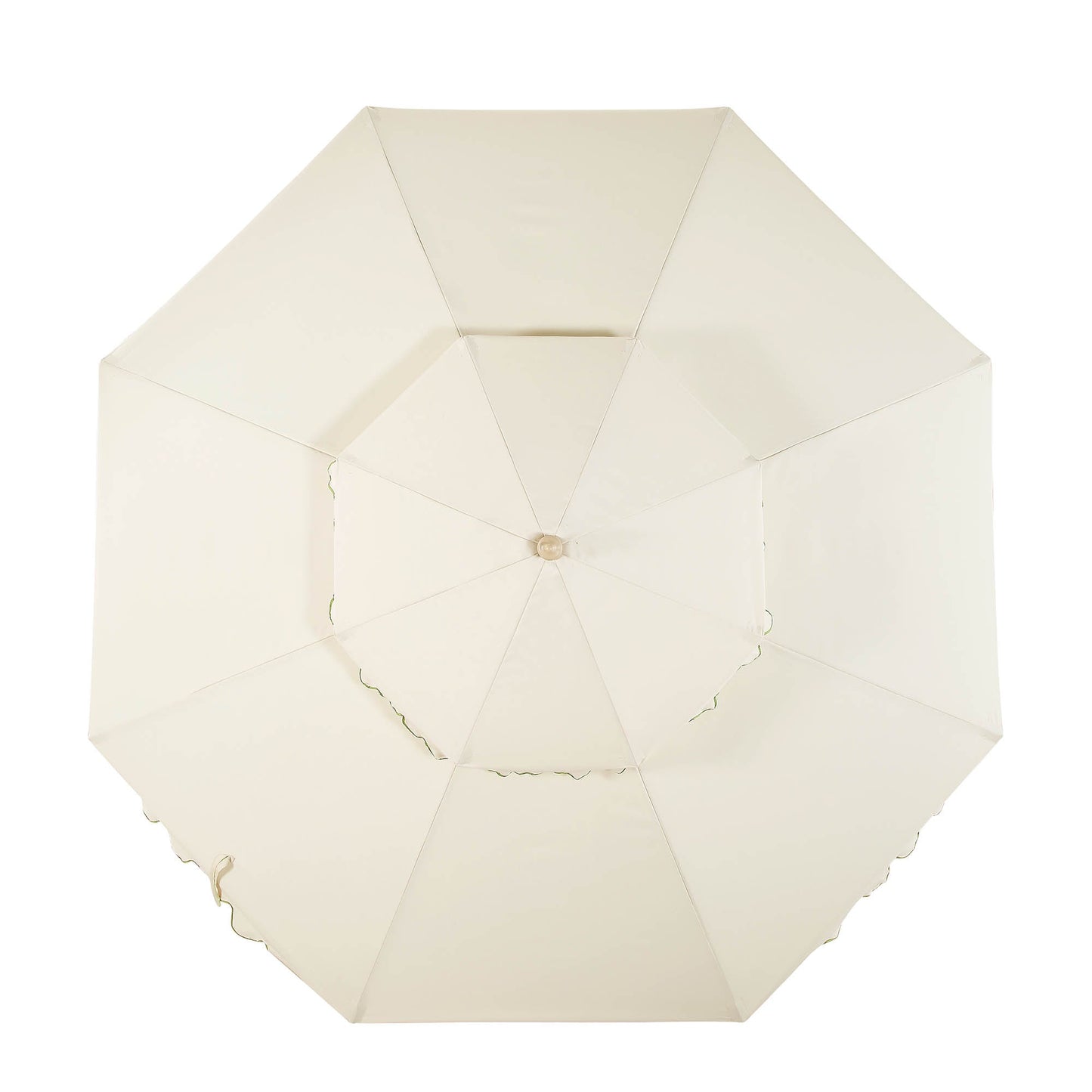 Parasol octogonal Fabienne Beige 3M à double manivelle et inclinable avec bord festonné vert