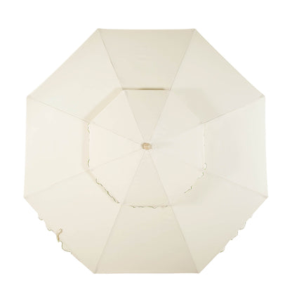 Parasol octogonal Fabienne Beige 3M à double manivelle et inclinable avec bord festonné vert