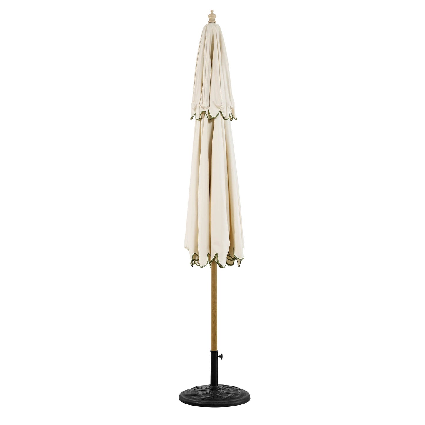 Parasol octogonal Fabienne Beige 3M à double manivelle et inclinable avec bord festonné vert