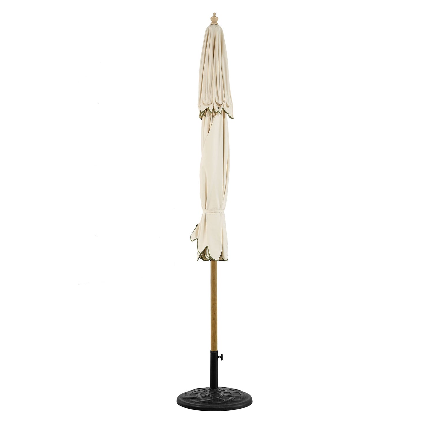 Parasol octogonal Fabienne Beige 3M à double manivelle et inclinable avec bord festonné vert