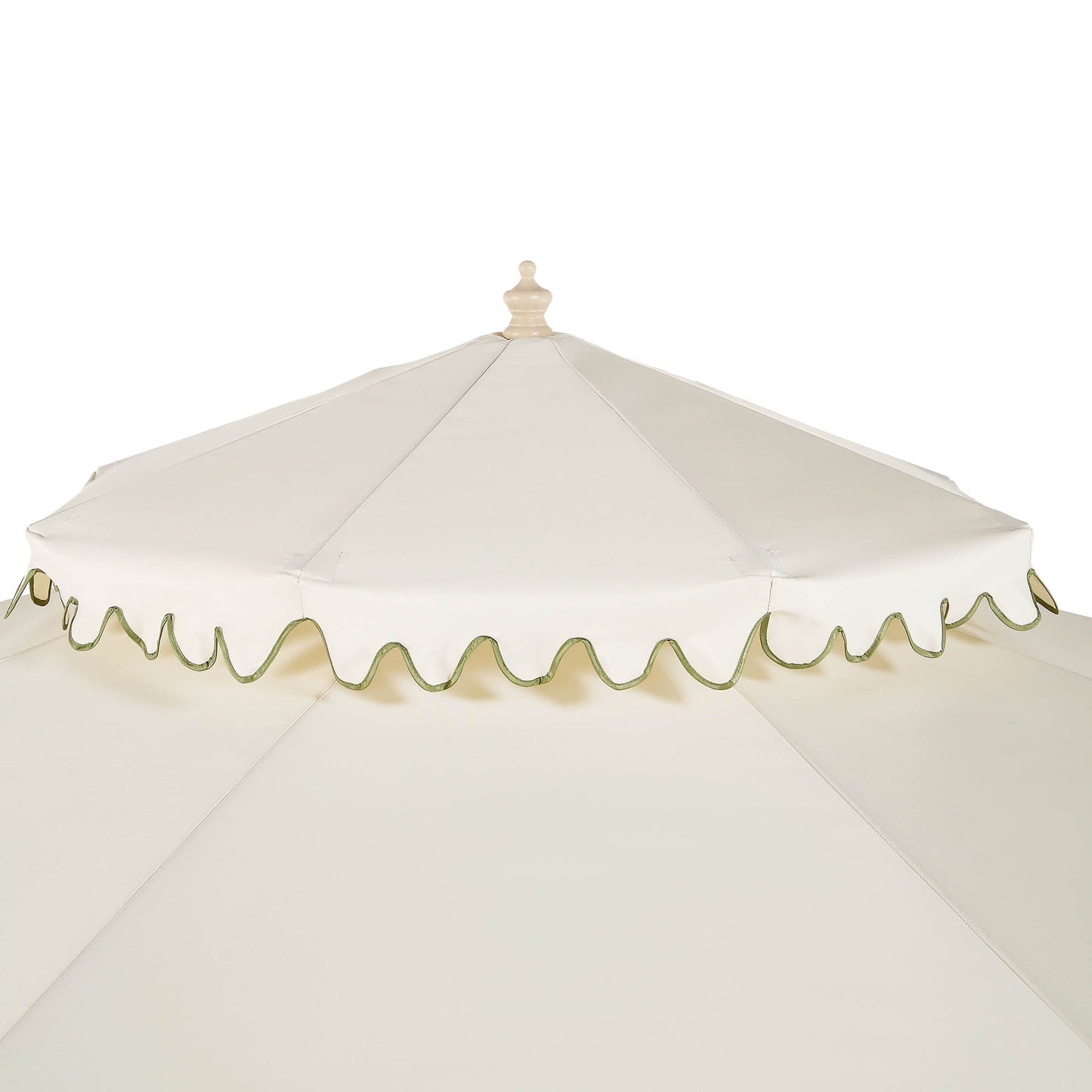Parasol octogonal Fabienne Beige 3M à double manivelle et inclinable avec bord festonné vert