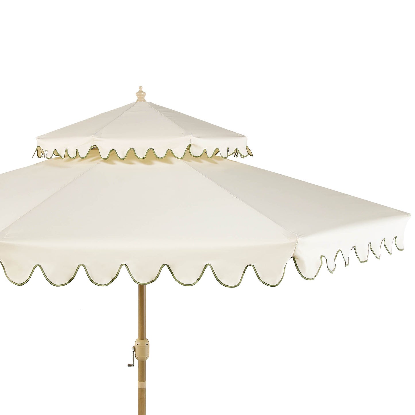 Parasol octogonal Fabienne Beige 3M à double manivelle et inclinable avec bord festonné vert