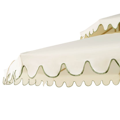 Parasol octogonal Fabienne Beige 3M à double manivelle et inclinable avec bord festonné vert