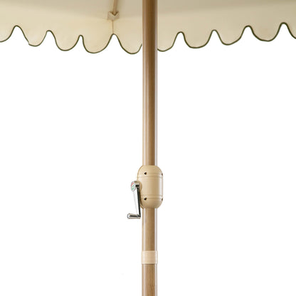 Parasol octogonal Fabienne Beige 3M à double manivelle et inclinable avec bord festonné vert