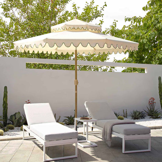 Parasol octogonal Fabienne Beige 3M à double manivelle et inclinable avec bord festonné vert