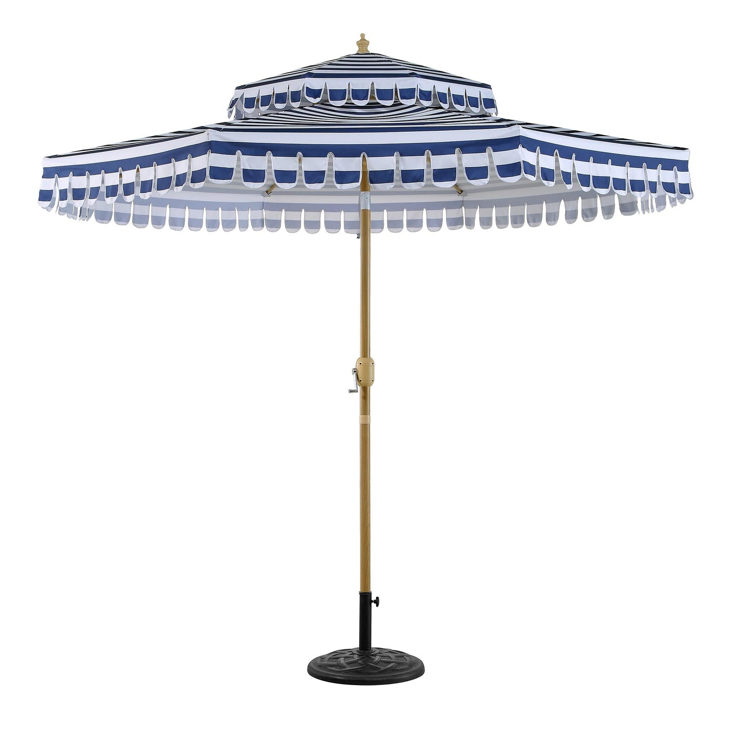 Parasol Fabienne à double manivelle et inclinable à rayures bleues et blanches 3M