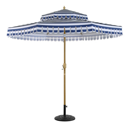 Parasol Fabienne à double manivelle et inclinable à rayures bleues et blanches 3M