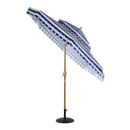Parasol Fabienne à double manivelle et inclinable à rayures bleues et blanches 3M