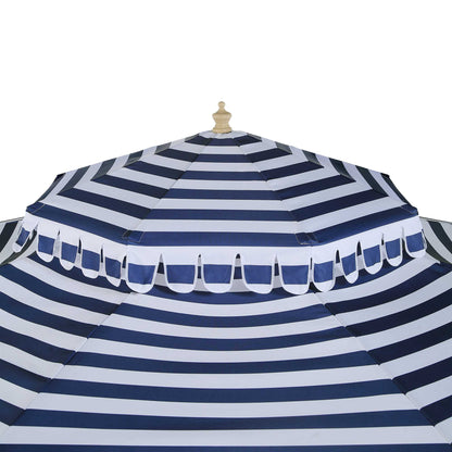 Parasol Fabienne à double manivelle et inclinable à rayures bleues et blanches 3M
