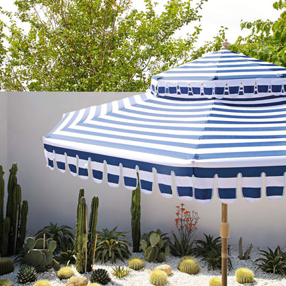 Parasol Fabienne à double manivelle et inclinable à rayures bleues et blanches 3M