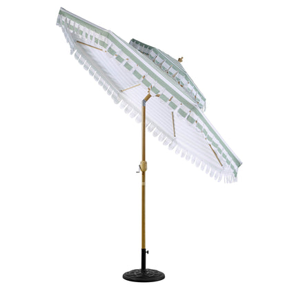 Parasol Fabienne à double manivelle et inclinable, vert sauge et blanc, 3M