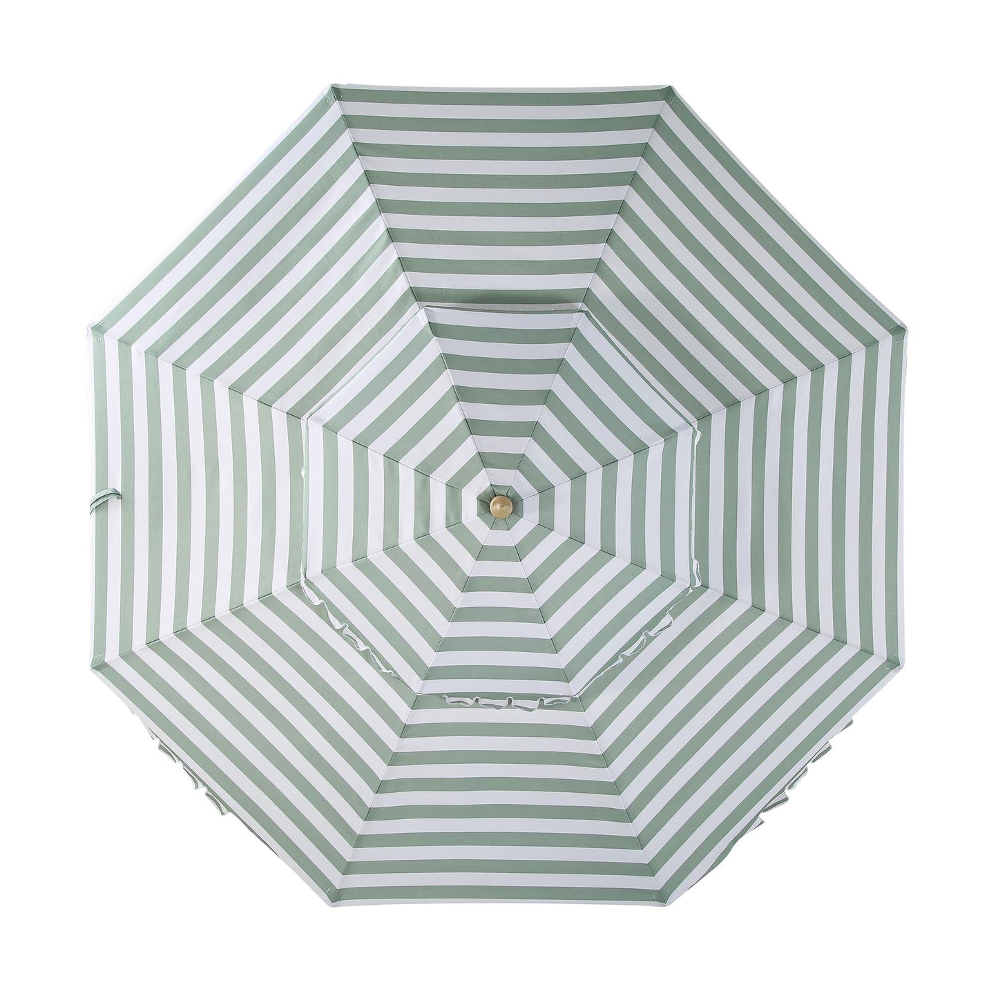 Parasol Fabienne à double manivelle et inclinable, vert sauge et blanc, 3M