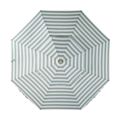 Parasol Fabienne à double manivelle et inclinable, vert sauge et blanc, 3M