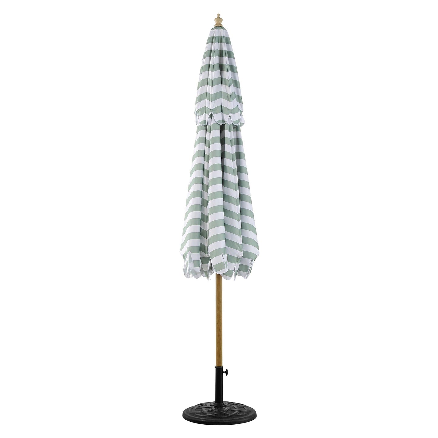 Parasol Fabienne à double manivelle et inclinable, vert sauge et blanc, 3M