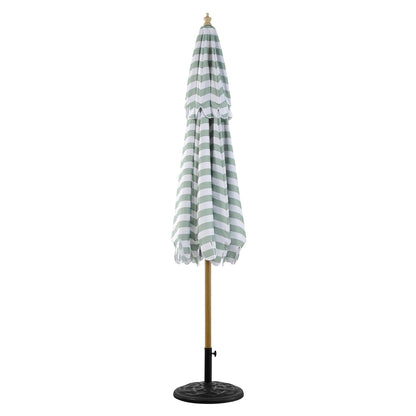 Parasol Fabienne à double manivelle et inclinable, vert sauge et blanc, 3M
