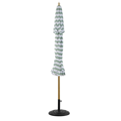 Parasol Fabienne à double manivelle et inclinable, vert sauge et blanc, 3M