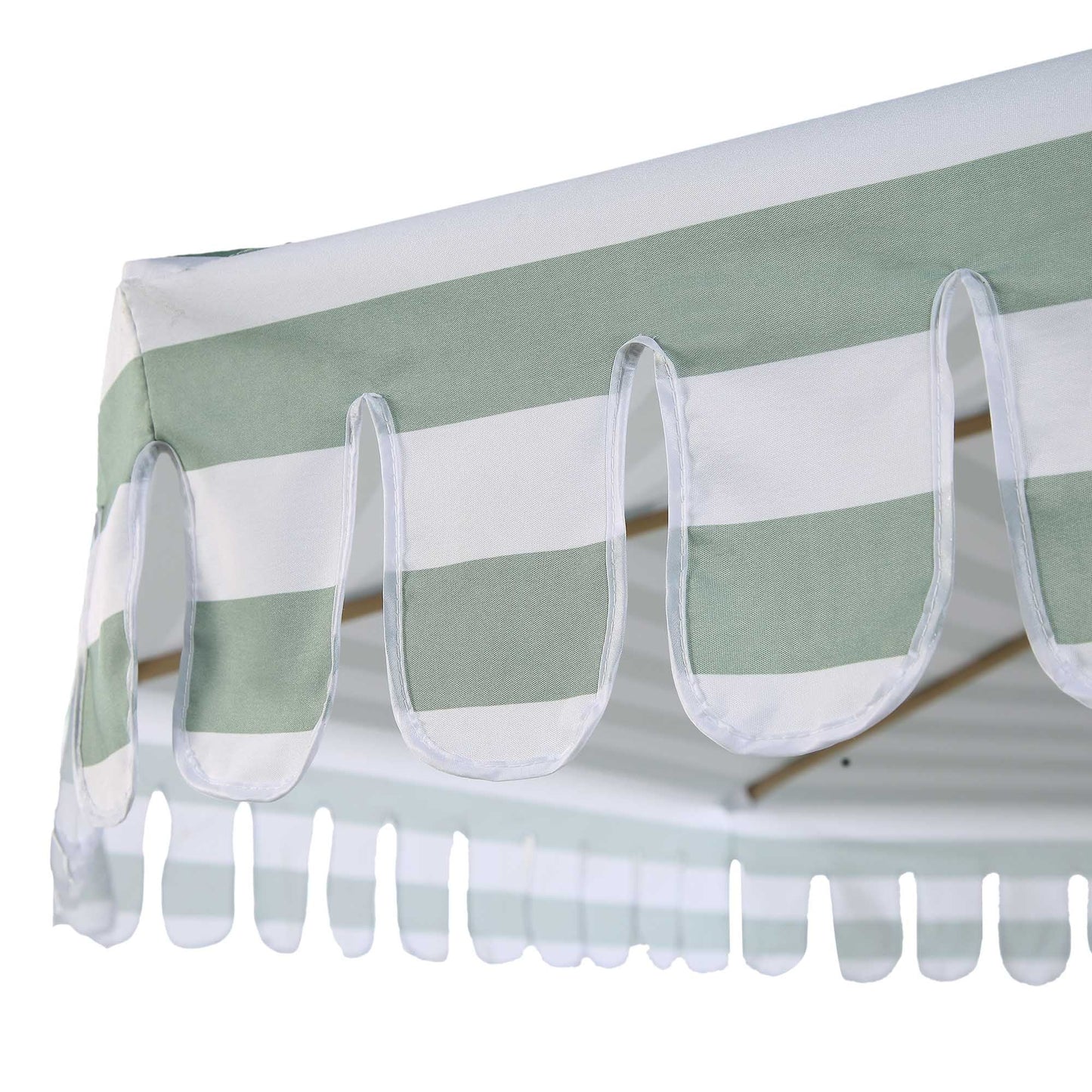Parasol Fabienne à double manivelle et inclinable, vert sauge et blanc, 3M
