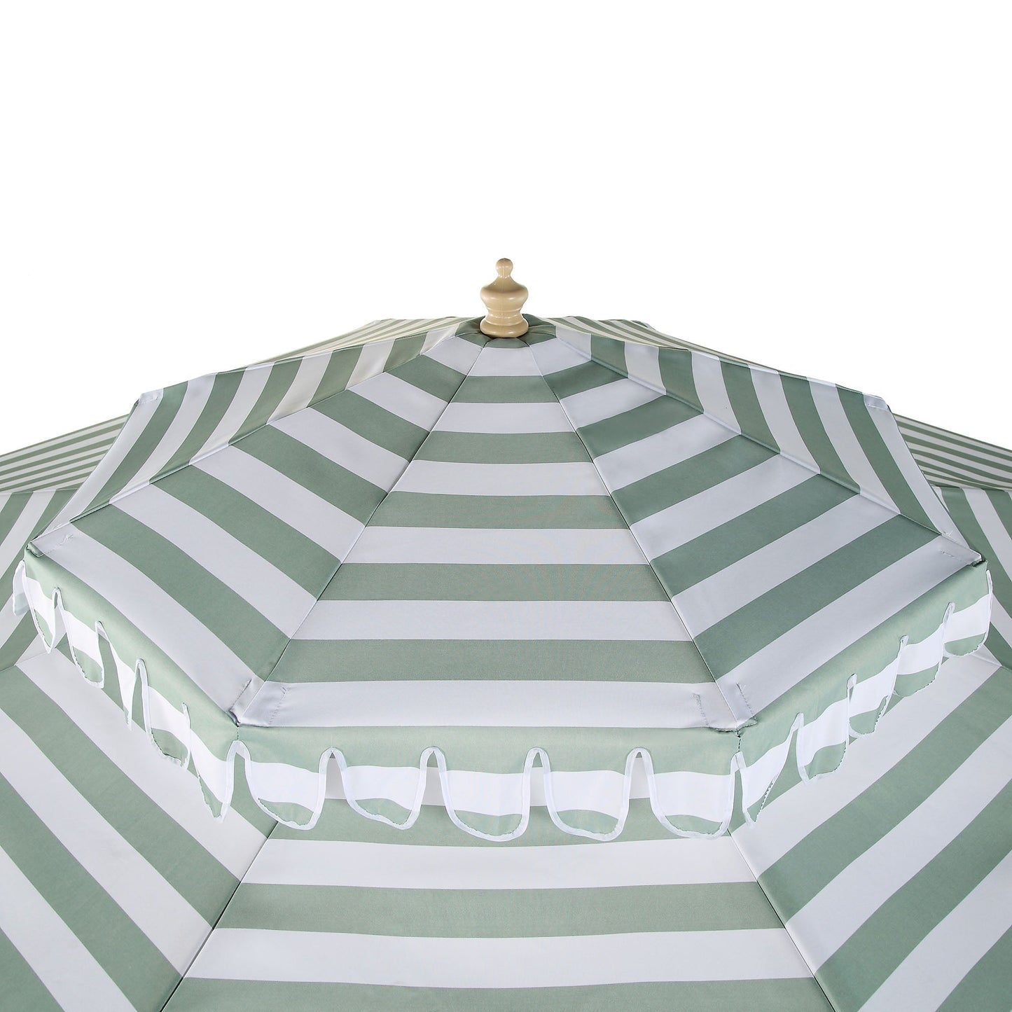 Parasol Fabienne à double manivelle et inclinable, vert sauge et blanc, 3M