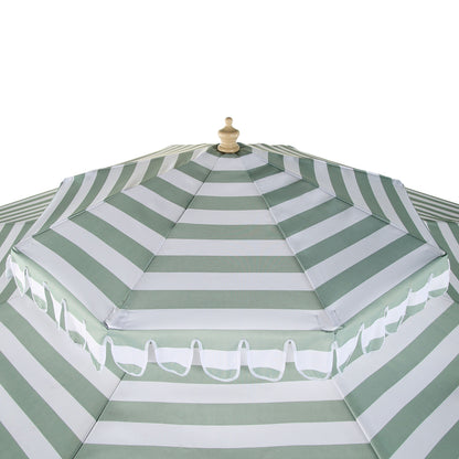 Parasol Fabienne à double manivelle et inclinable, vert sauge et blanc, 3M