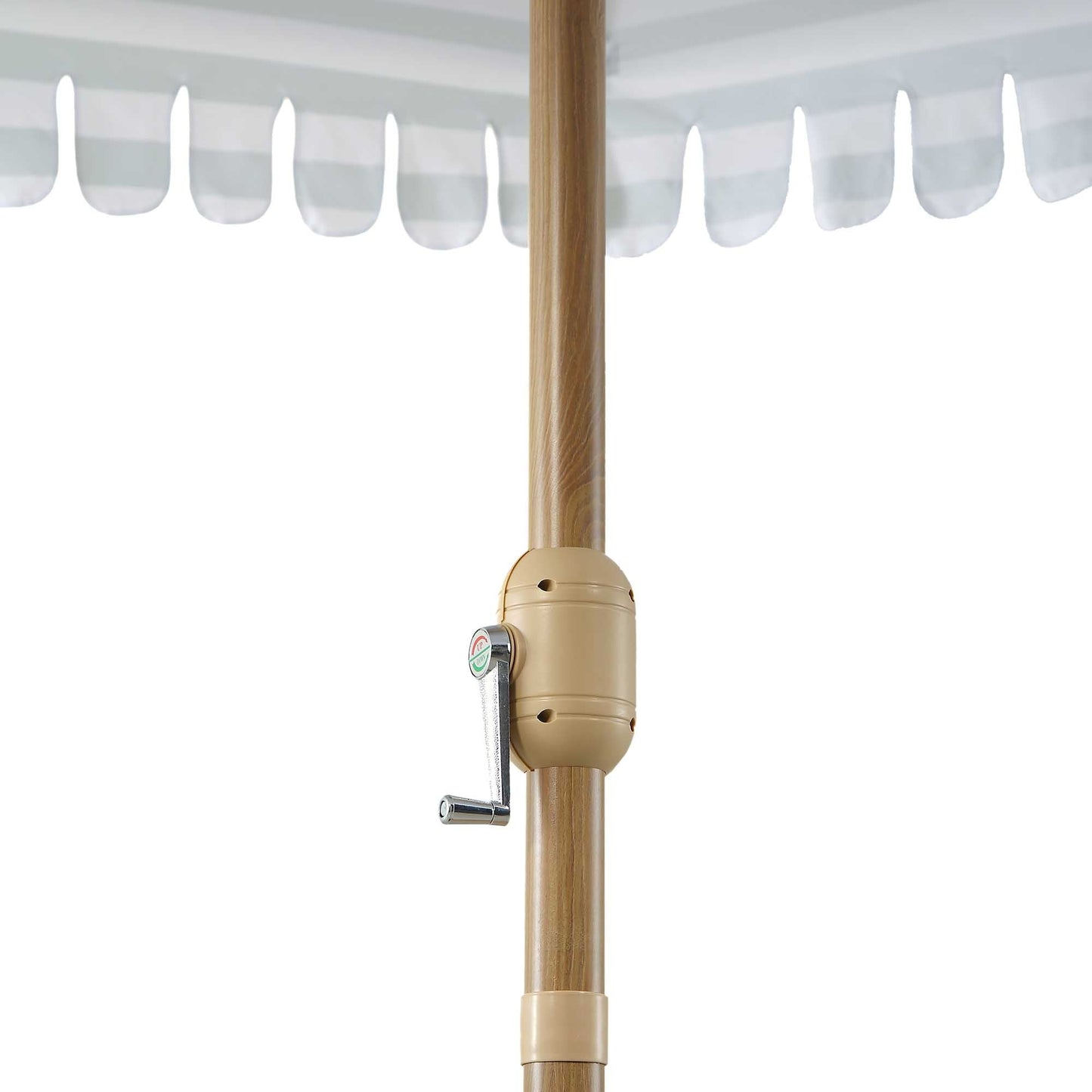Parasol Fabienne à double manivelle et inclinable, vert sauge et blanc, 3M