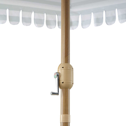Parasol Fabienne à double manivelle et inclinable, vert sauge et blanc, 3M