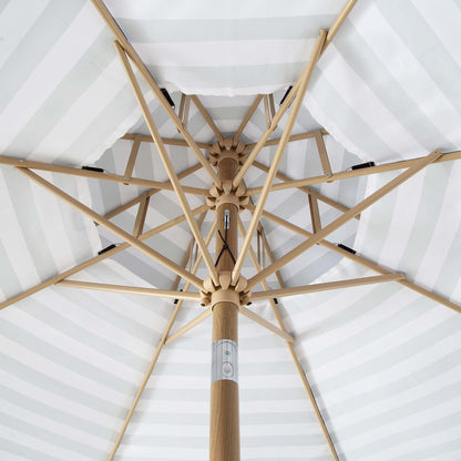 Parasol Fabienne à double manivelle et inclinable, vert sauge et blanc, 3M