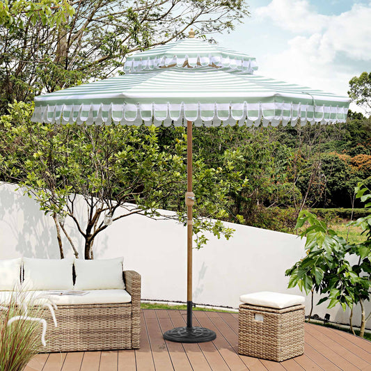 Parasol Fabienne à double manivelle et inclinable, vert sauge et blanc, 3M