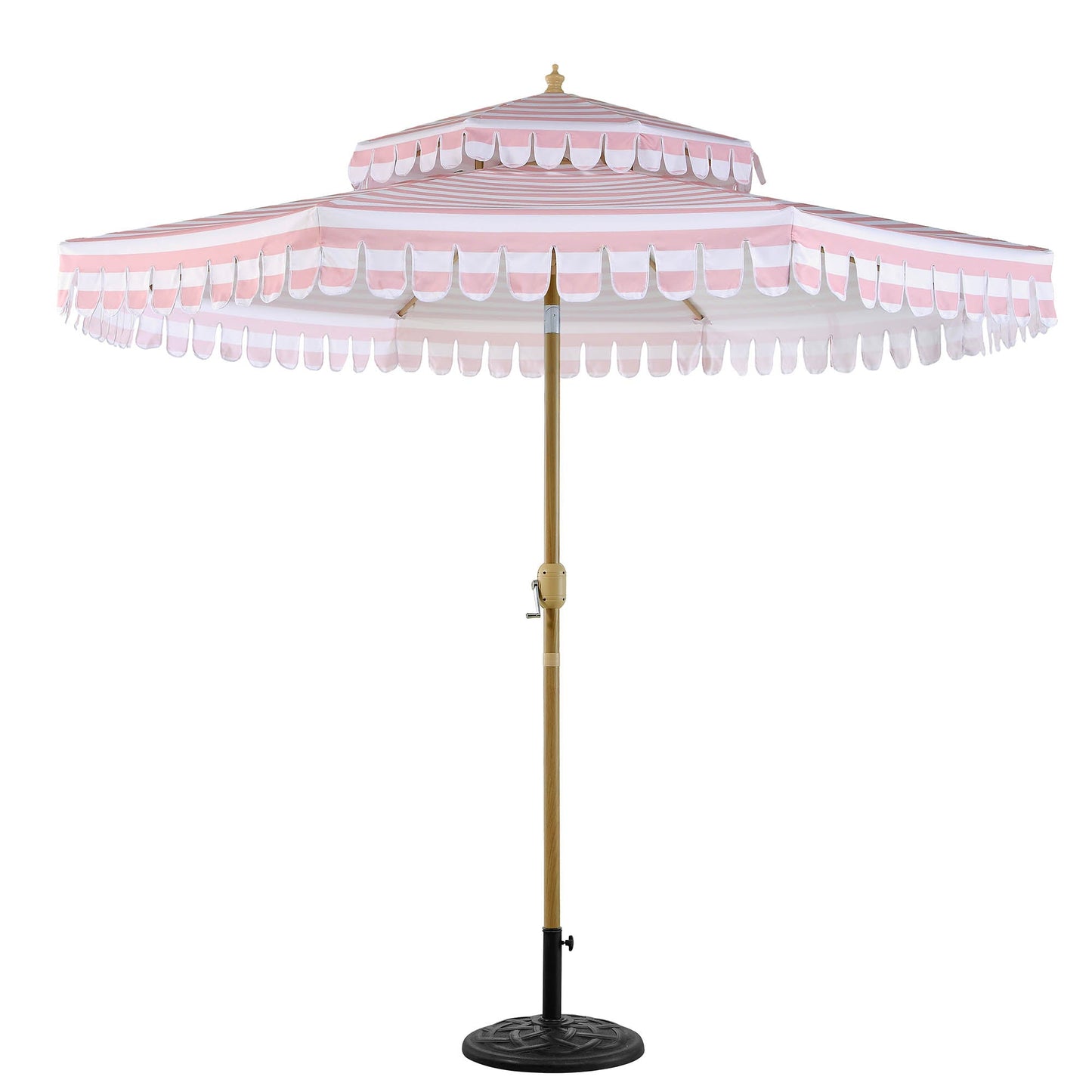 Parasol Fabienne à double manivelle et inclinable à rayures roses et blanches 3M