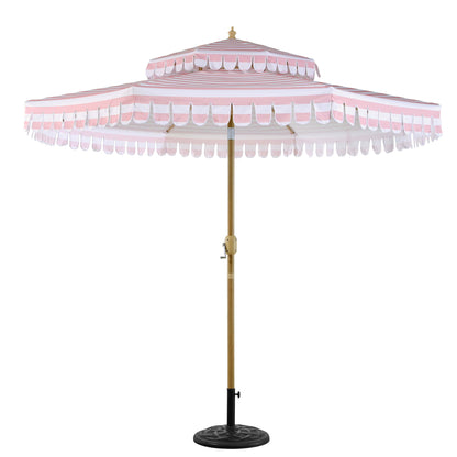 Parasol Fabienne à double manivelle et inclinable à rayures roses et blanches 3M