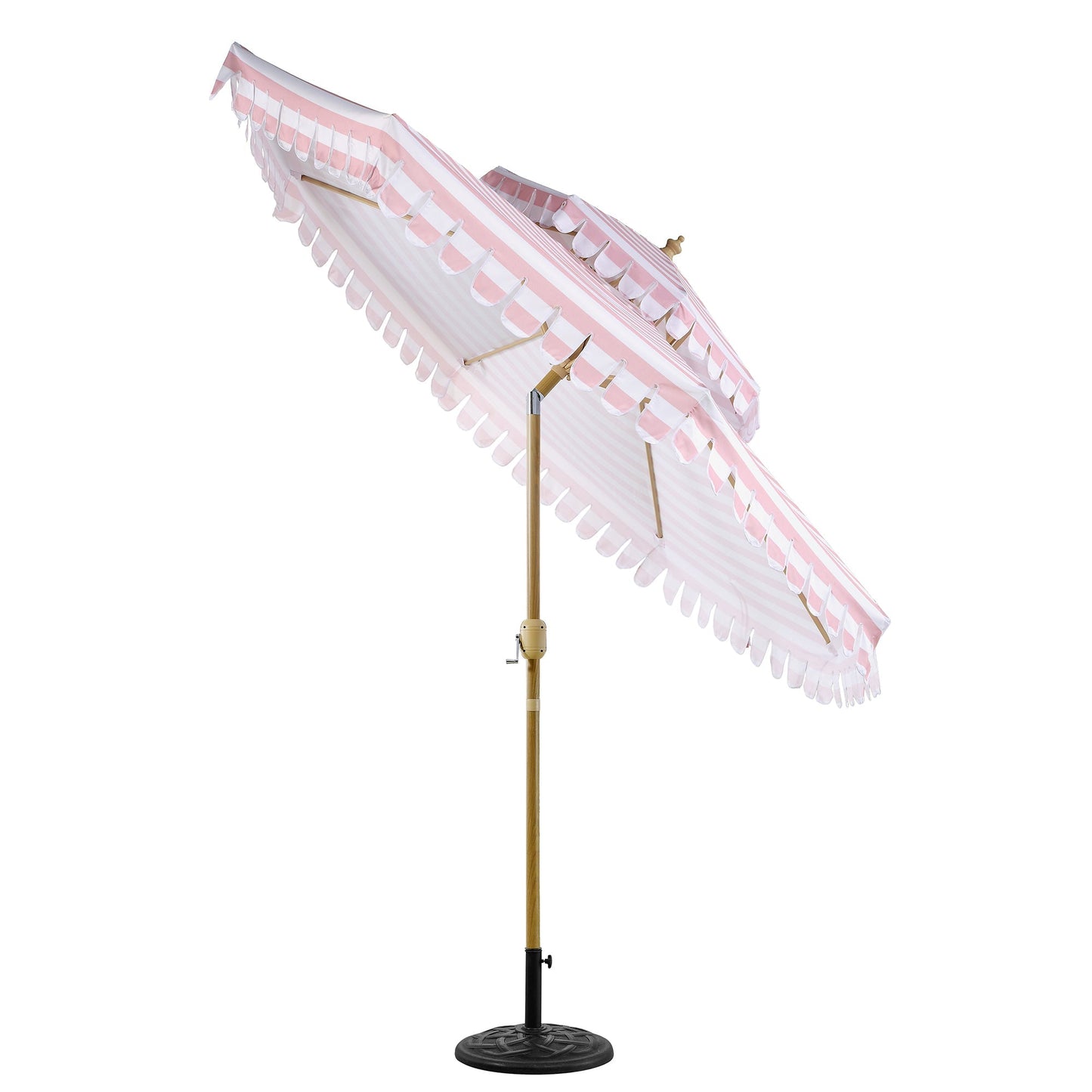 Parasol Fabienne à double manivelle et inclinable à rayures roses et blanches 3M