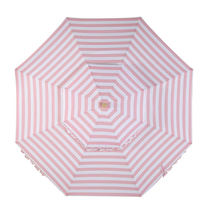 Parasol Fabienne à double manivelle et inclinable à rayures roses et blanches 3M