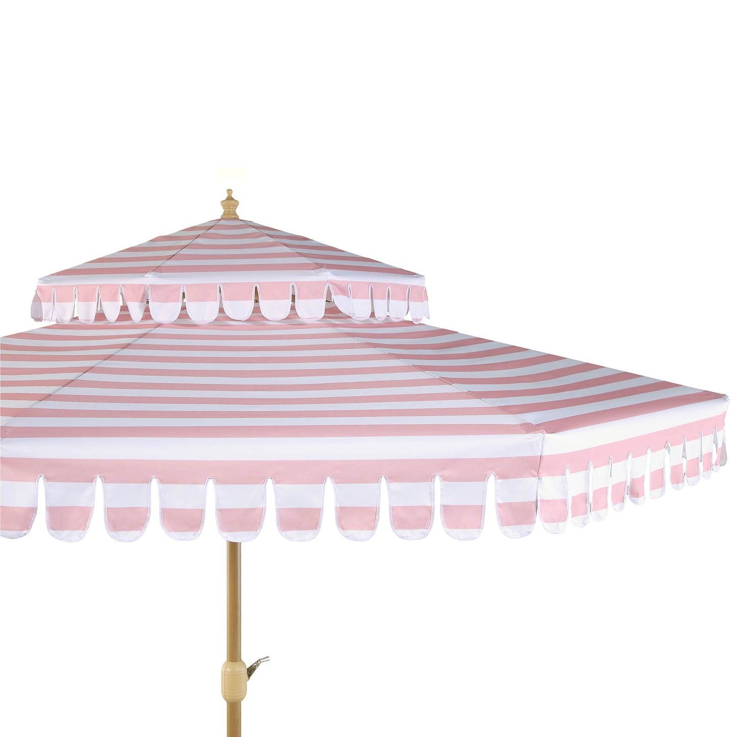 Parasol Fabienne à double manivelle et inclinable à rayures roses et blanches 3M