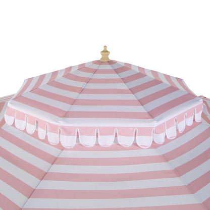 Parasol Fabienne à double manivelle et inclinable à rayures roses et blanches 3M