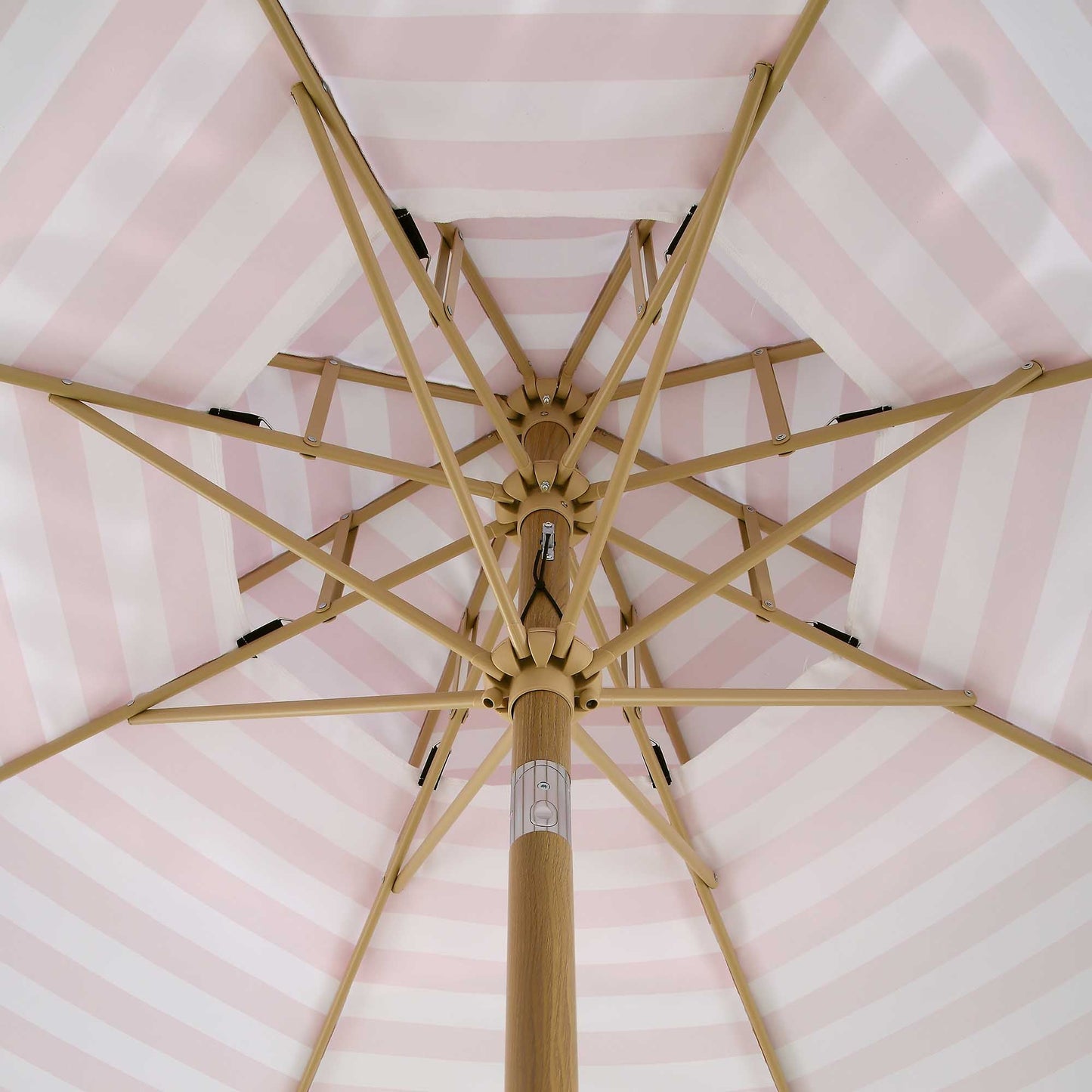 Parasol Fabienne à double manivelle et inclinable à rayures roses et blanches 3M