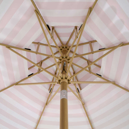 Parasol Fabienne à double manivelle et inclinable à rayures roses et blanches 3M